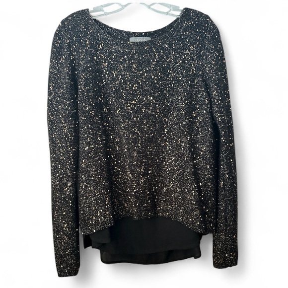 OASIS Pullover Sequins Special Occassions Black Medium Long Sleeves Top BNWOT - Picture 8 of 8